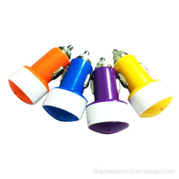 Mini USB car charger for mobile phone, 5V 1A, contrasting dual color